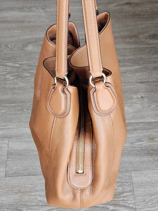 COACH Edie 31 Light Saddle Refined Pebbled Leather Shoulder Handbag. Brown - Picture 4 of 12